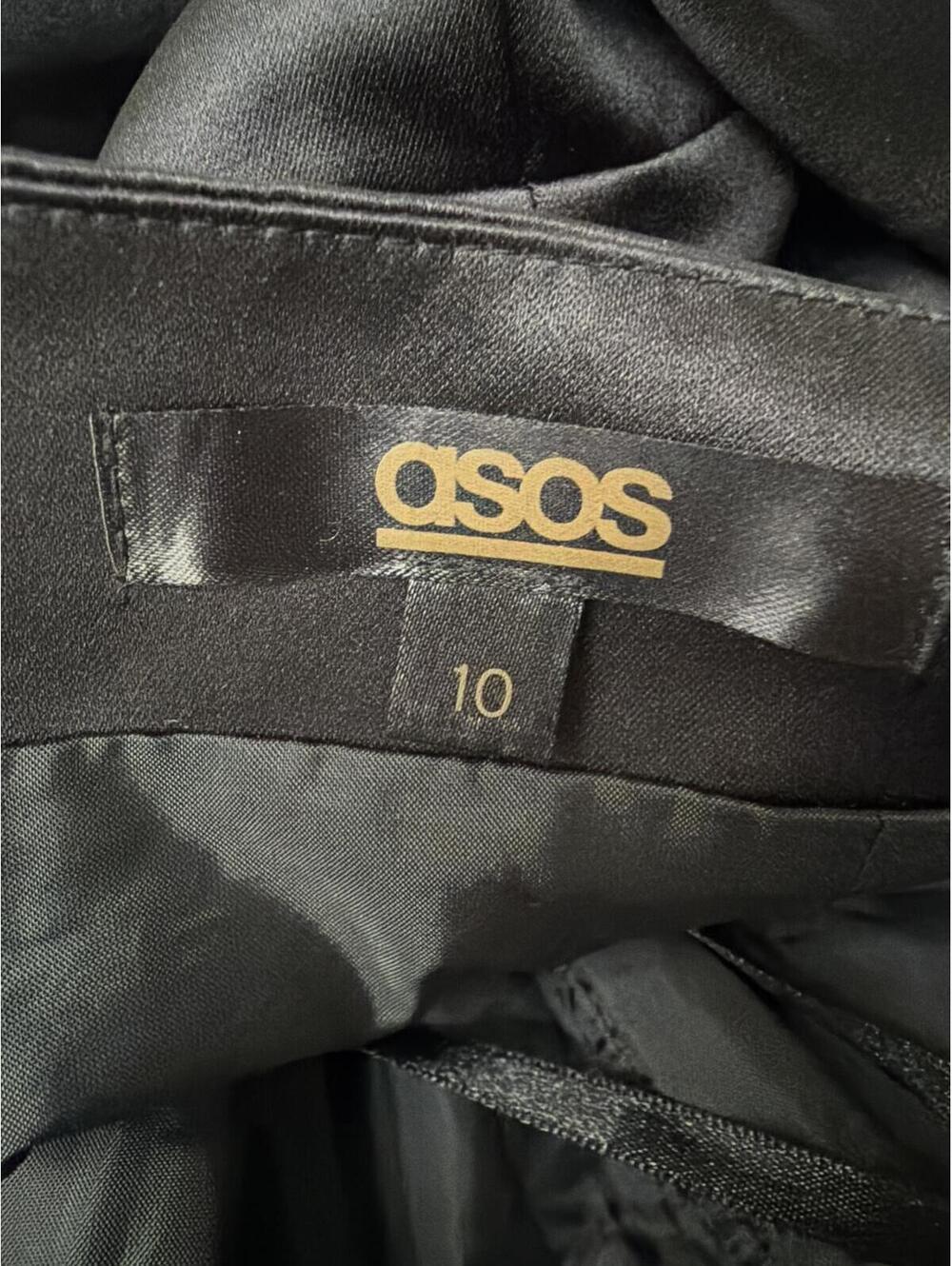 ASOS Black Satin Sculptural Ruched Cocktail Prom Dress - Picture 7 of 7